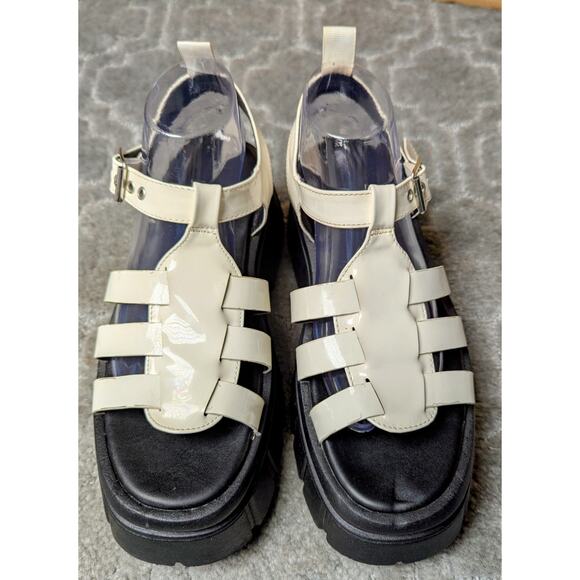 Forever 21 White Chunky Platform Sandals WOMENS 8 patent leather caged lug sole - Picture 3 of 13